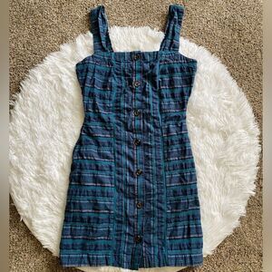Roxy Button Front Dress Blue Plaid Womens Size XS